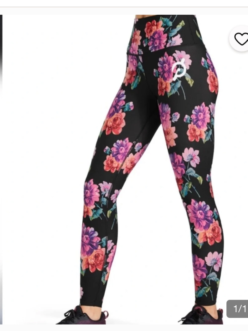 Peloton Black Floral women Leggings with Pink and Purple Flowers